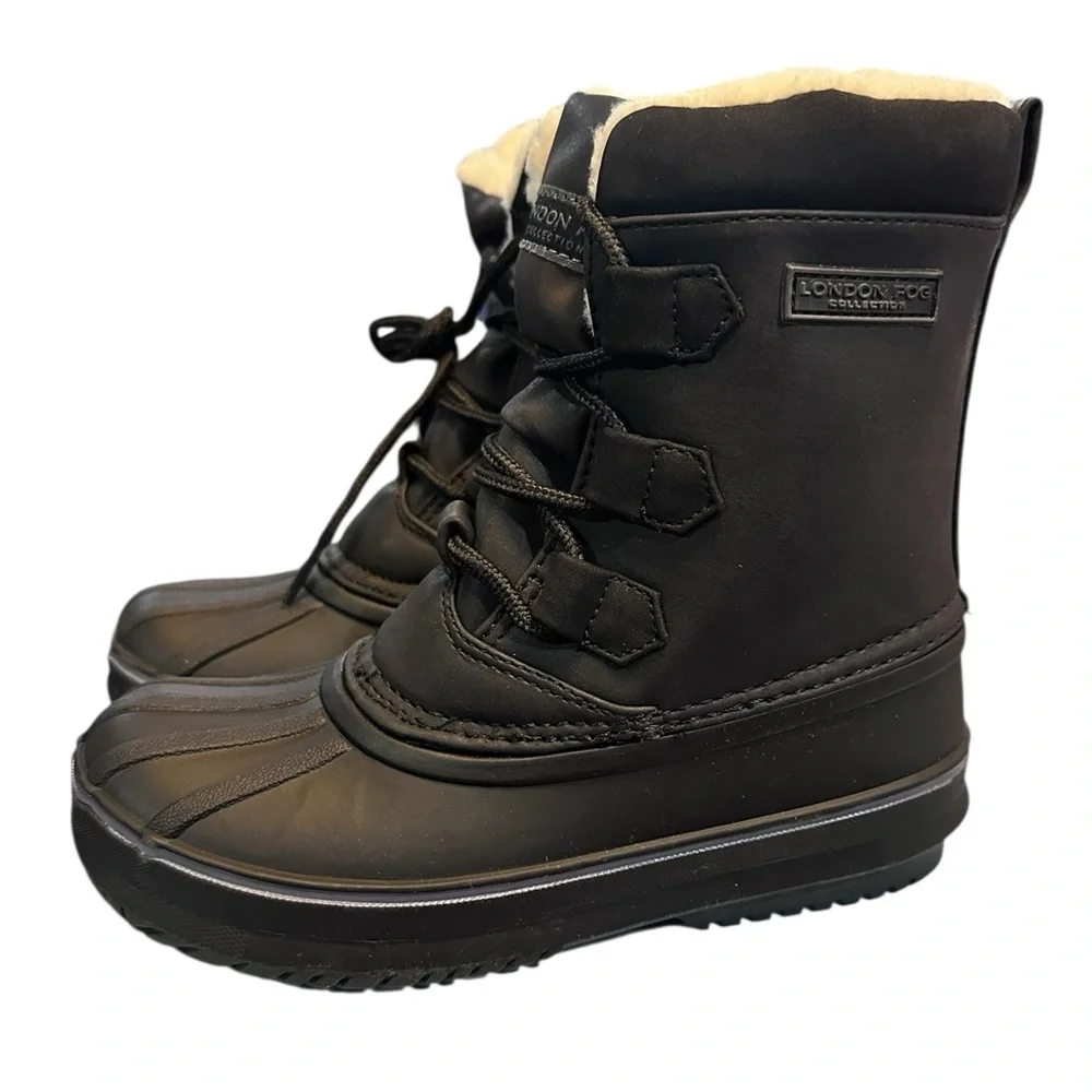 London‎ Fog Cheshire Black Faux Fur Lined Snow Boots water resistant 13M New